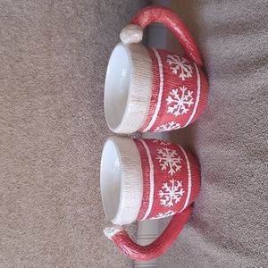 Swiss Colony sweater Christmas his her mugs snowflakes snow red white